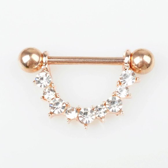 Silver ~ Half Circle Crystal Nipple Bar - Picture 3 of 7